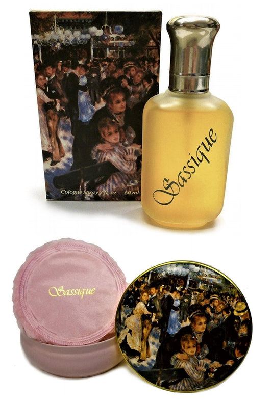Sassique Cologne Spray 2oz and/or Perfumed Dusting Powder in Keepsake Tin
